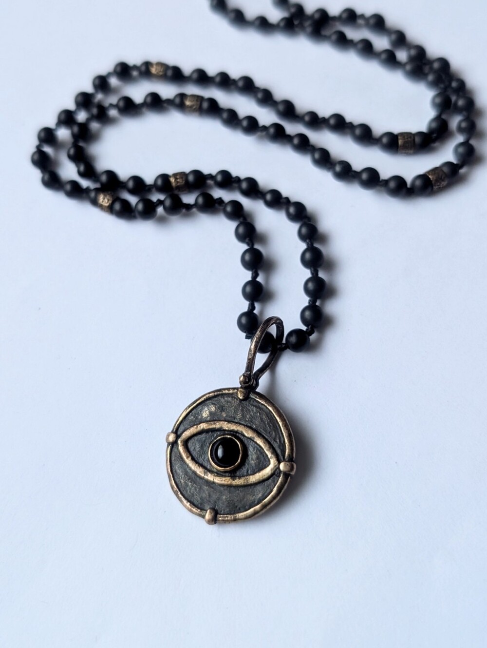Karma and Luck Deep Consciousness Matte Onyx Evil Eye Pendant Necklace Unisex